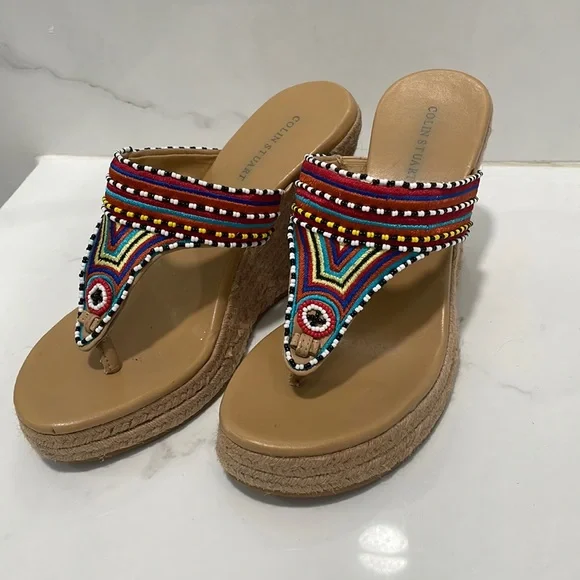 Boho Embroidered and Beaded Sandals / Wedges - Picture 3 of 11
